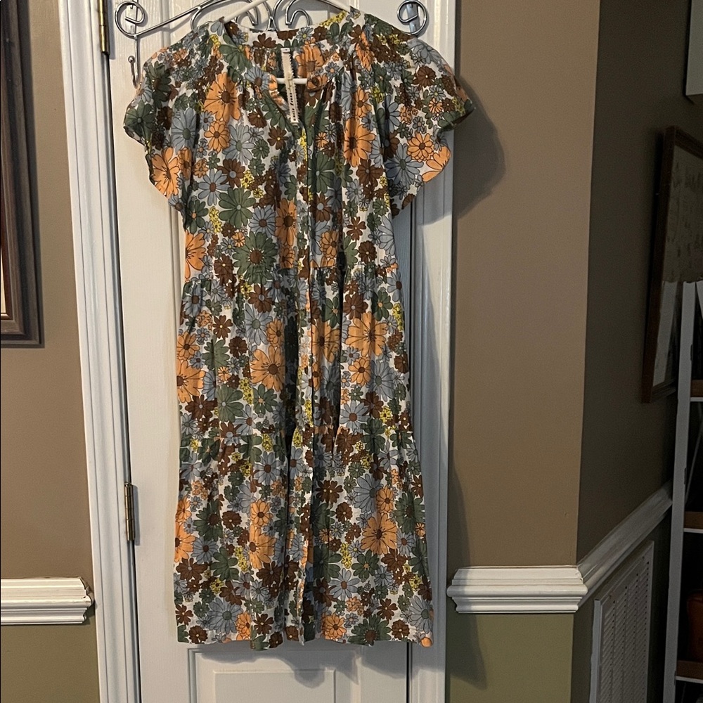 Uncle Frank Floral Midi Dress - Green, Brown, Yellow